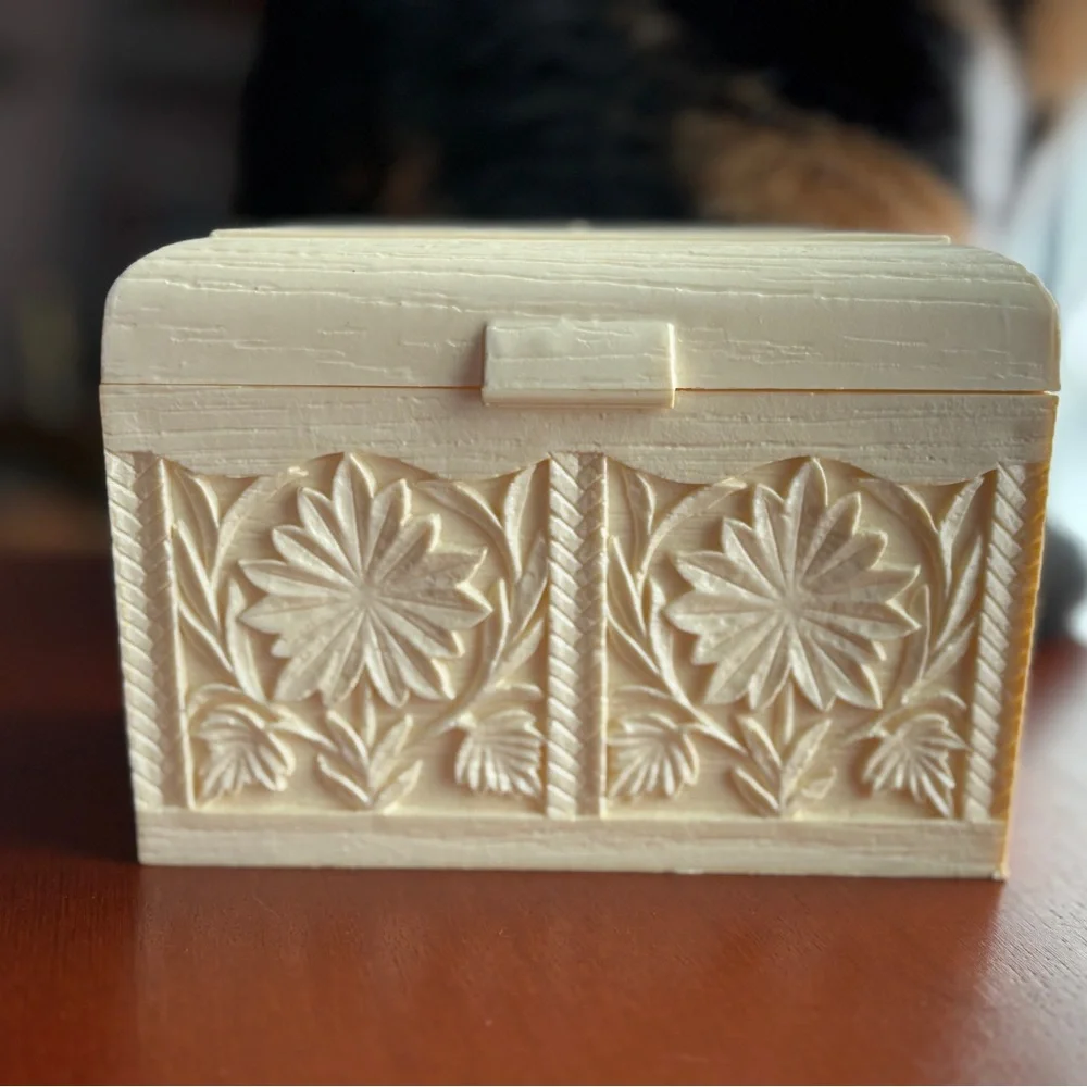 Lerner Melwood Recipe Box Floral Faux Wood Cream 1970s Vintage